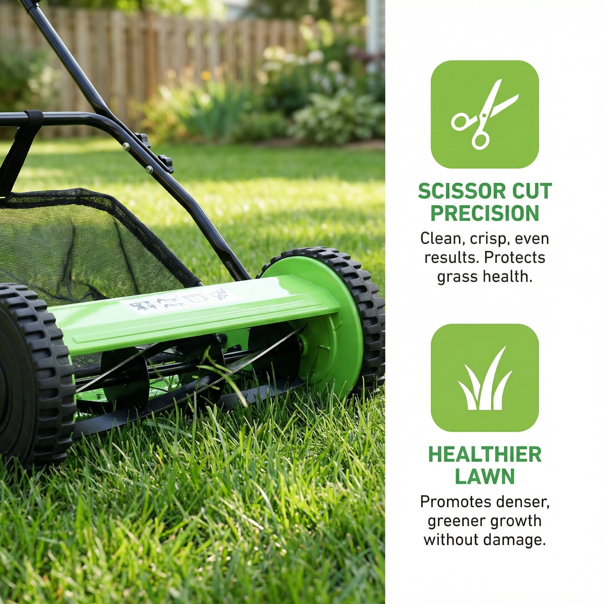 5-Blade Manual Push Reel Lawn Mower, 8-Inch Polymer Wheels with 16" Cutting Width and Adjustable 0.6"-1.8" Blade Height, Eco-Friendly Reel Mower & Grass Cutter with Grass Catcher for Yard, Garden