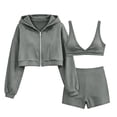 thumbnail image 4 of FchengtaiS Women 3 Piece Tracksuit Sets Long Sleeve Zip Up Cropped Jacket & Sport Bra & Matching Shorts Outfits Casual Athletic Sweatsuits, 4 of 7