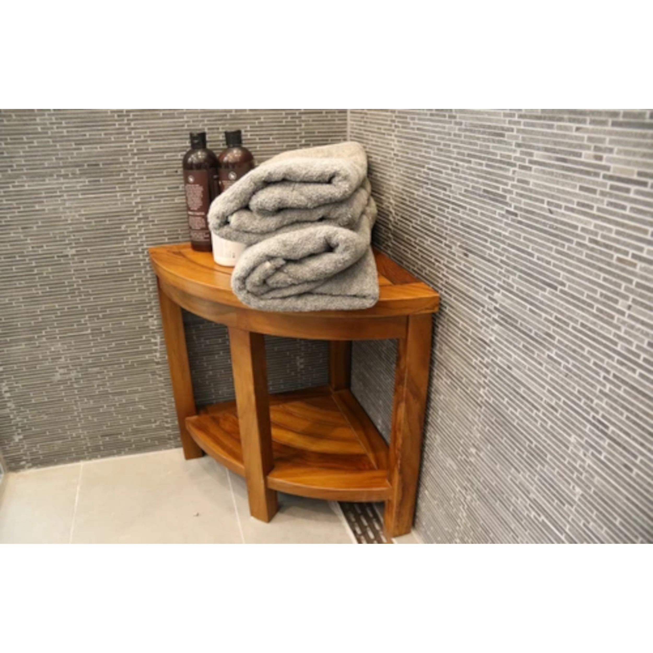  ALATEAK Corner Teak Wood Bath Spa Shower Stool Corner