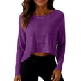 thumbnail image 3 of Khunlpohl Women's Cropped Tops Casual Loose Long Sleeve Workout Crew Neck Pullover Solid Color Top Tee Shirt, 3 of 8