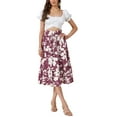 thumbnail image 2 of INSPIRE CHIC Floral Midi Skirt for Women's Summer Elastic Waist Dressy Casual A-line Boho Skirts S Burgundy, 2 of 6