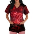 thumbnail image 4 of Garbnen Happy New Year Print Scrub Shirts for Women Plus Size Stretch V Neck Short Sleeve Woman's Shirts Xmas Valentine's Day Holiday Prints Nurse Uniforms, 4 of 6