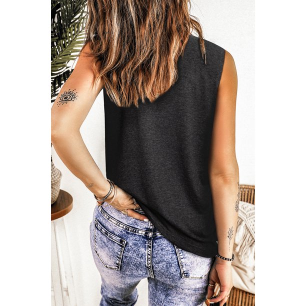 ABPHQTO Camiseta sin mangas con estampado de leopardo y letra de flor de cerezo gris para mujer