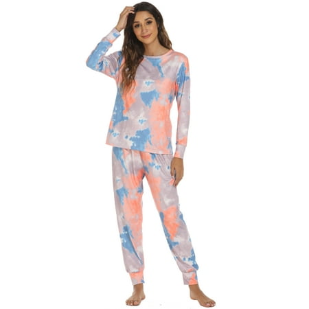 

LEZMORE Autumn and Winter Loungewear Sets Pajamas Tie-Dye Long-Sleeved Pants for Women