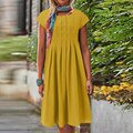 Fashion Women Dress 2023 Summer Celmia Casual Loose Cotton Linen Pleated Party Vestido Short Sleeve Round Neck A Line Short RobeS Gao Jinjia LED