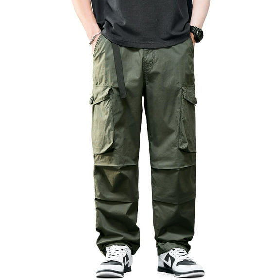 Ruiatoo Men's Cargo Baggy Pants Elastic Waist Relaxed Fit Hiking Pant Relaxed Fit Outdoor Trousers Army Green 908-M