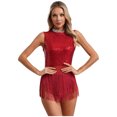 thumbnail image 3 of SiiRoh Womens Glittery Sequins Tassel Dance Dress for Latin Jazz Leotard Lyrical Dancewear Burgundy XL, 3 of 7