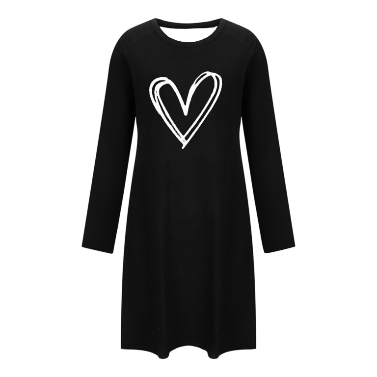 cute sleep shirt dress YeJammarp Womens Sleep Shirt Dress Long Sleeve Crewneck Nightgown Heart Cute Sleepwear Pjs Short Dresses Black, M, Women's, Size: Medium