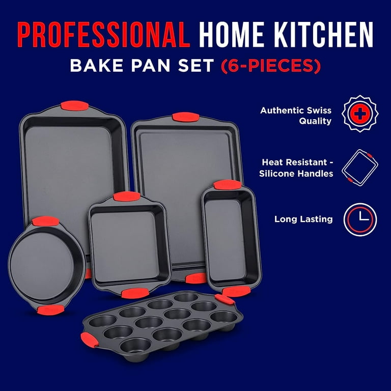 bakken- swiss nonstick cookie sheet pan carbon steel oven tray sheet pan  with red silicone handles -large bakeware pan tray with gray coati