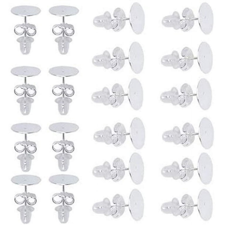 200 Pcs 925 Sterling Silver Plated Earrings Posts Flat Pad Hypoallergenic Earring Posts and Backs Earring Studs Blanks for Jewelry Making Findings(8MM