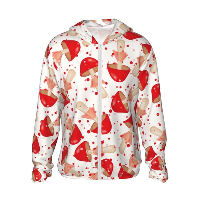 Balery Cute Mushroom Sudadera ligera de manga larga con capucha y protección solar UPF 50+ para hombre y mujer, ideal para pesca y running-Medium