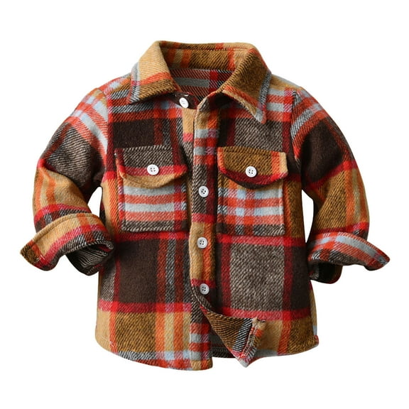 Binhe Toddler Corduroy Shirt Toddler Boys Girls Shirt Coat Jacket Plaid Long Sleeve Kids Turn Down Collar Button Tops Outwear Retro Shirt with Single Buttons