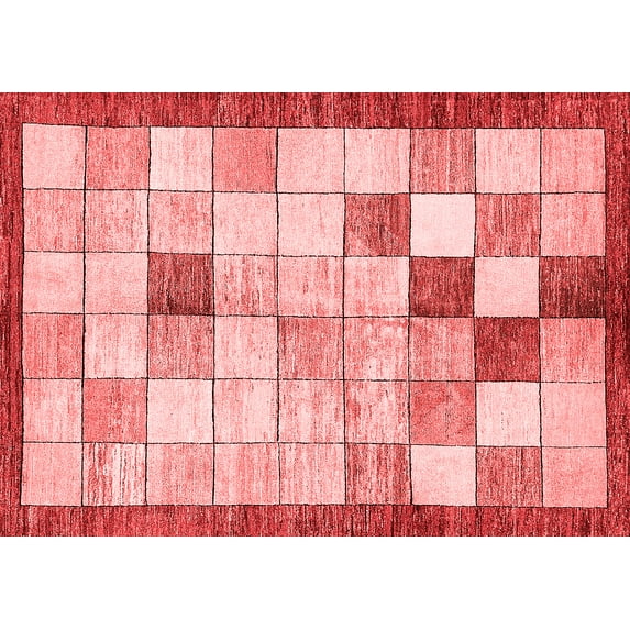 Ahgly Company Machine Washable Indoor Rectangle Checkered Red Modern Area Rugs, 5' x 7'