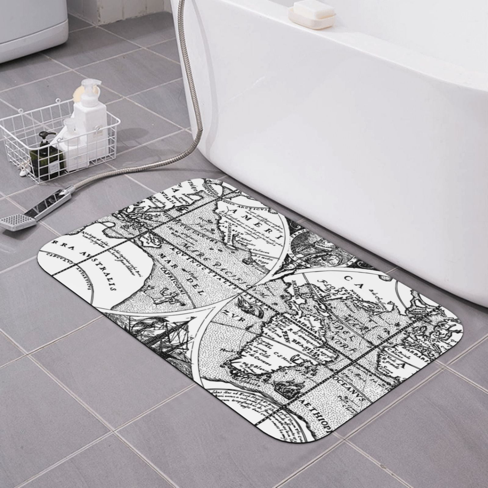 XMXT Diatomaceous Bathroom Rugs, Vintage Ocean Map Print Rectangular