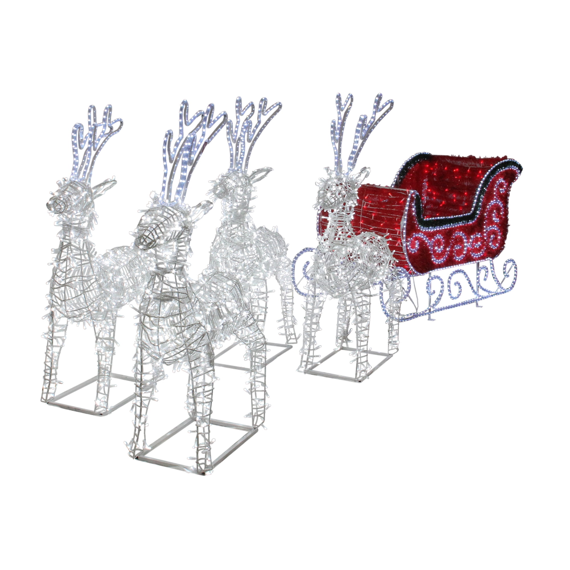 13 Pre Lit Commercial Size 3d Reindeer And Sleigh Christmas