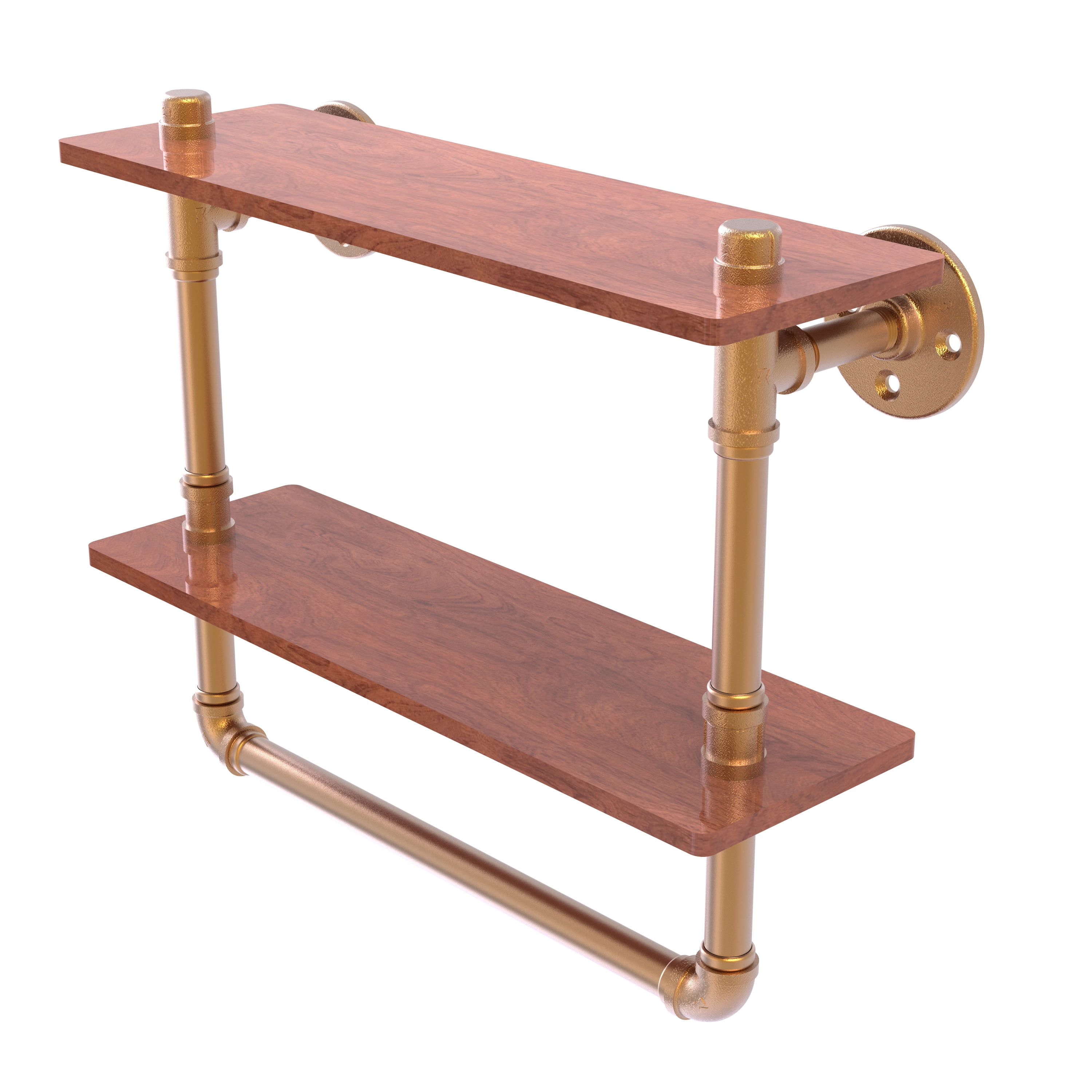 Pipeline Collection 16 Inch Double Ironwood Shelf with Towel Bar