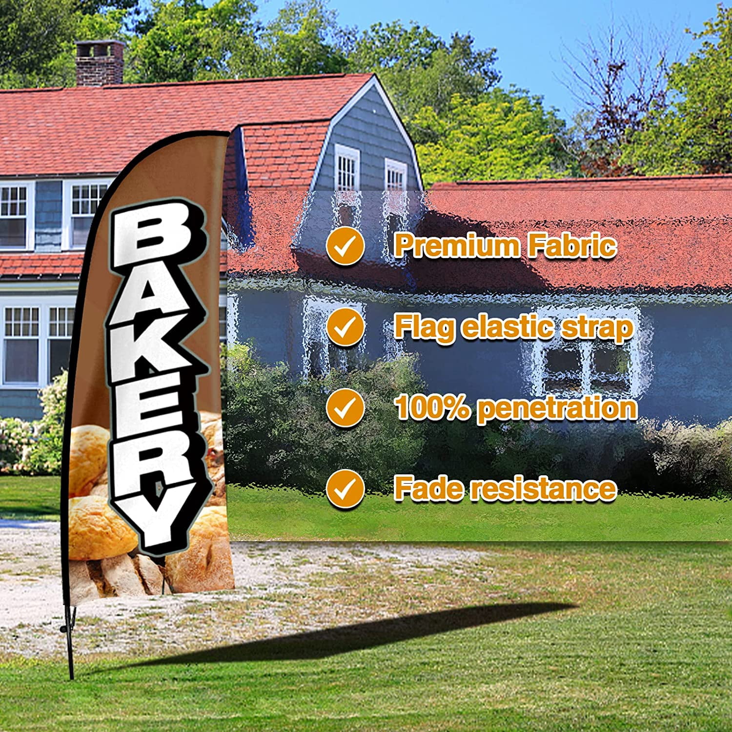 QSUM Bakery Advertising Swooper Flag Sign, Bakery Feather Flag Pole Kit with Ground Spike, 7Ft Advertising Feather Banner Sign for Bakery Business