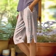 thumbnail image 2 of Sewkxo Womens Bermuda Shorts Knee Length Dressy Causal Elastic Waist Buttons Linen Shorts Summer Beach Shorts with Pockets,Light pink S, 2 of 8