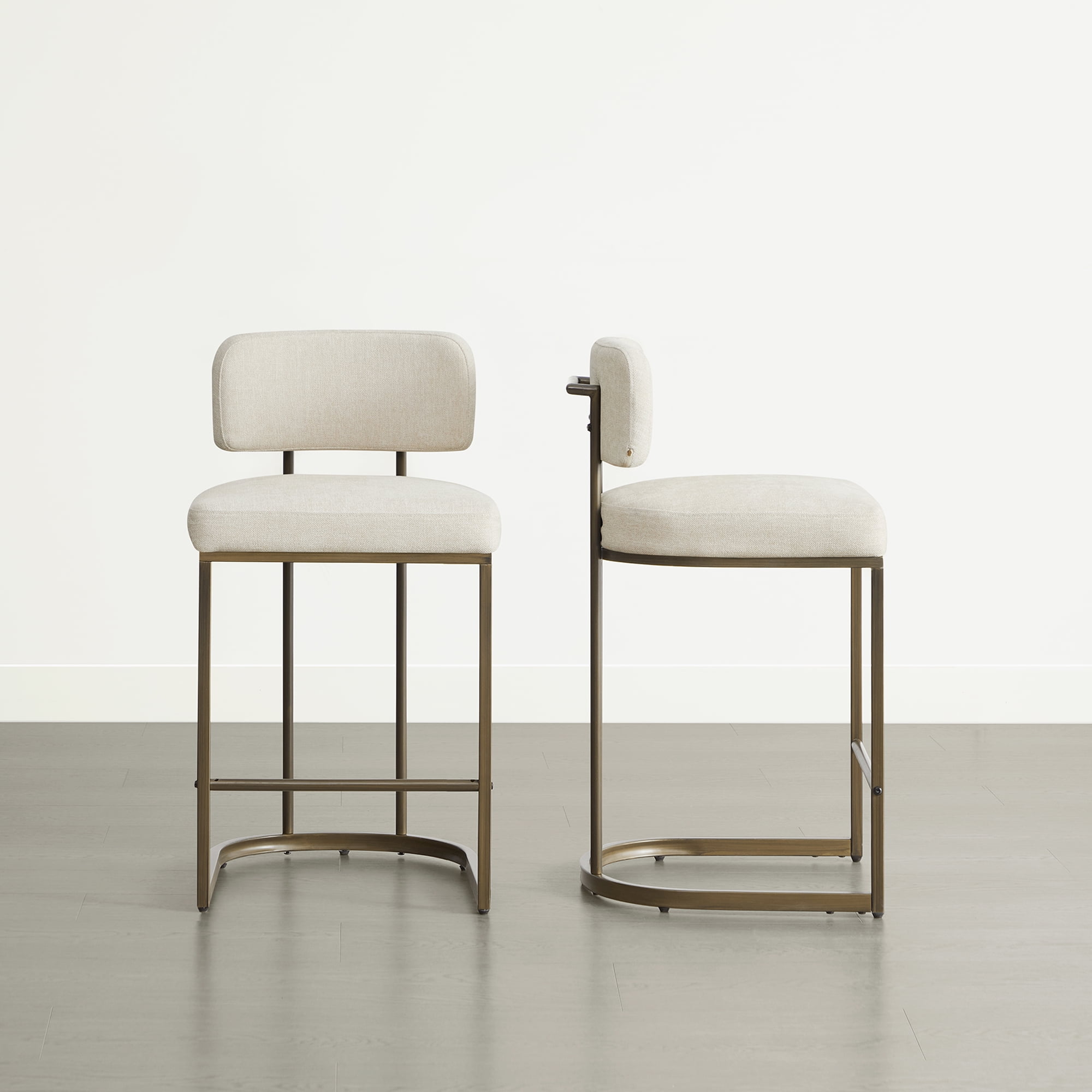 Spruce & Spring Modern 26-Inch Counter Bar Stool Set with Brass Frame Set of 3, Linen with Brass Frame