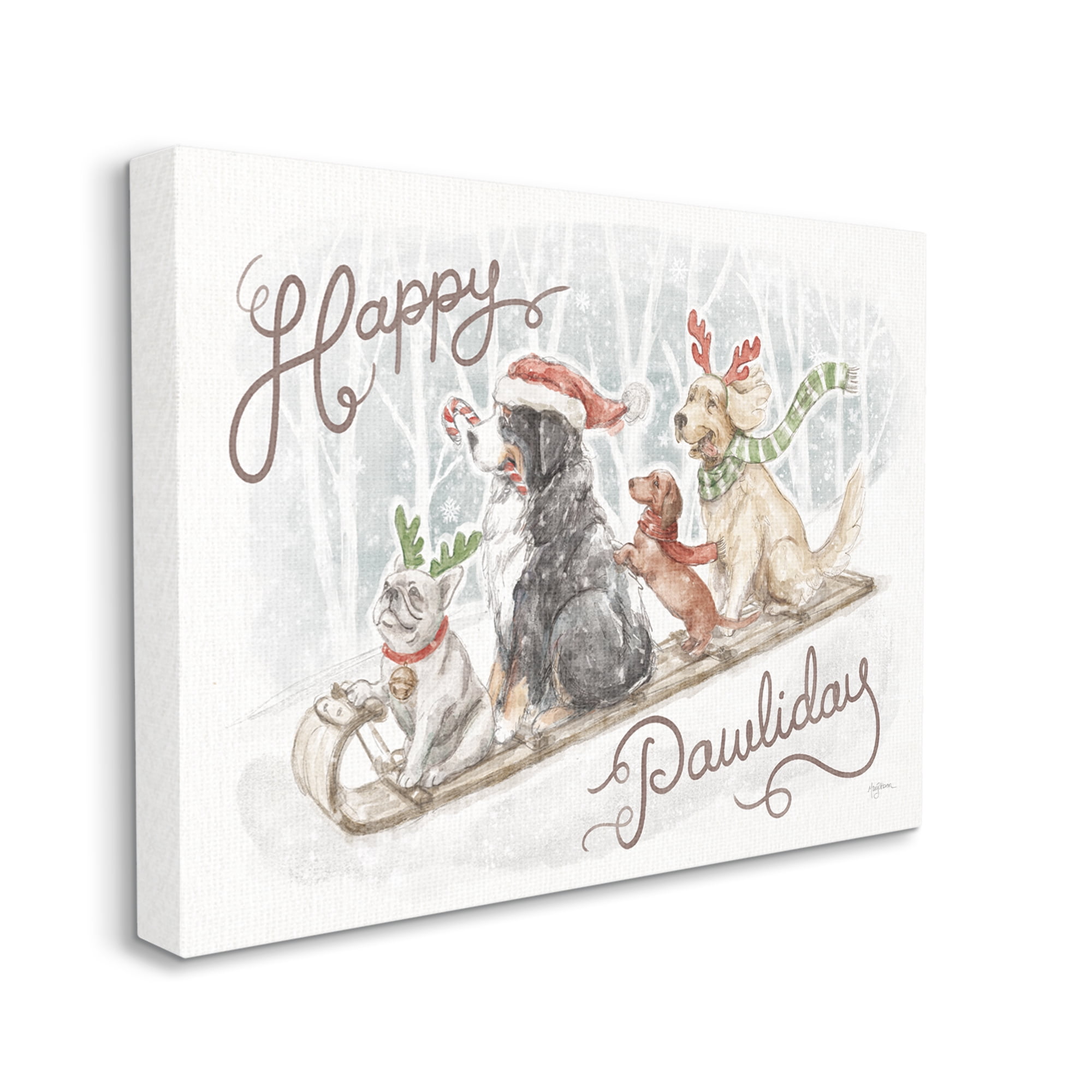 Stupell Industries Happy Pawliday Dogs Holiday Painting Gallery Wrapped Canvas Art Print Wall Art, 48 x 36