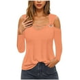 thumbnail image 2 of Blmnix Tops for Ladies Going Out Orange Blouse Cut Out Long Sleeve Solid V-Neck Cute Tops, 2 of 5