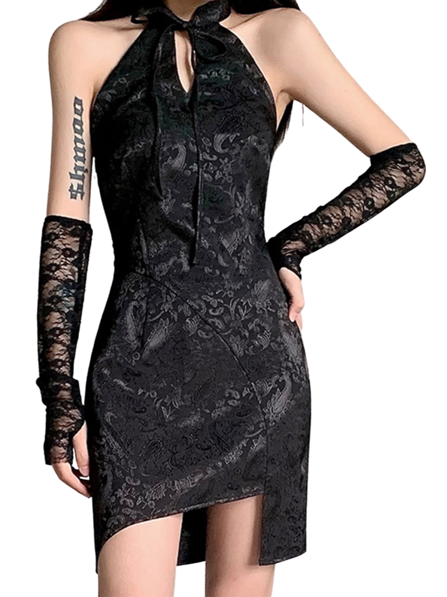Cutout Jacquard Halter Dress 