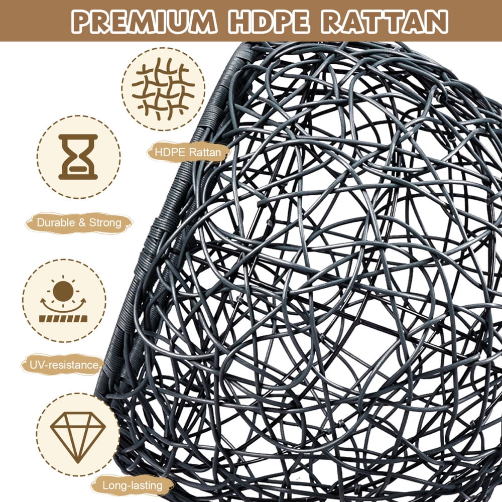 Gray Cat Swing Bed with Stand & Cushion, Rattan Wicker Egg Chair, Indoor Outdoor Hanging Hammock Bed for Cats, Small Dogs & Small Animals