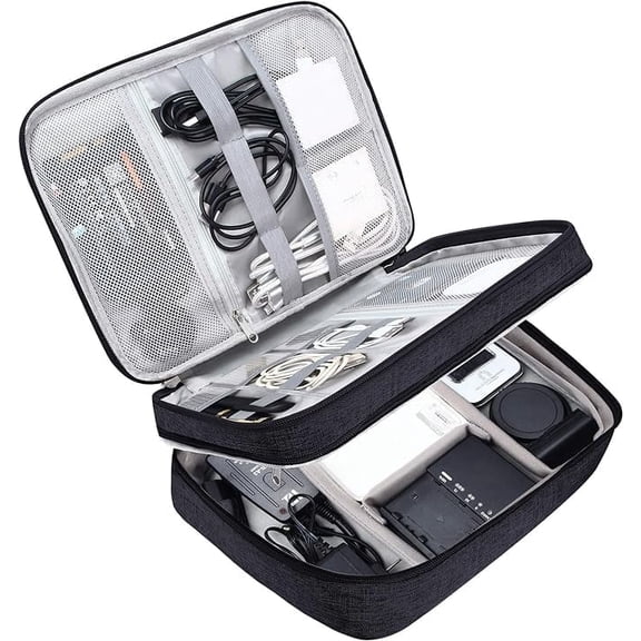 Veraa Waterproof Electronics Organizer – Double Layer Travel Case for Cables, Chargers & Accessories