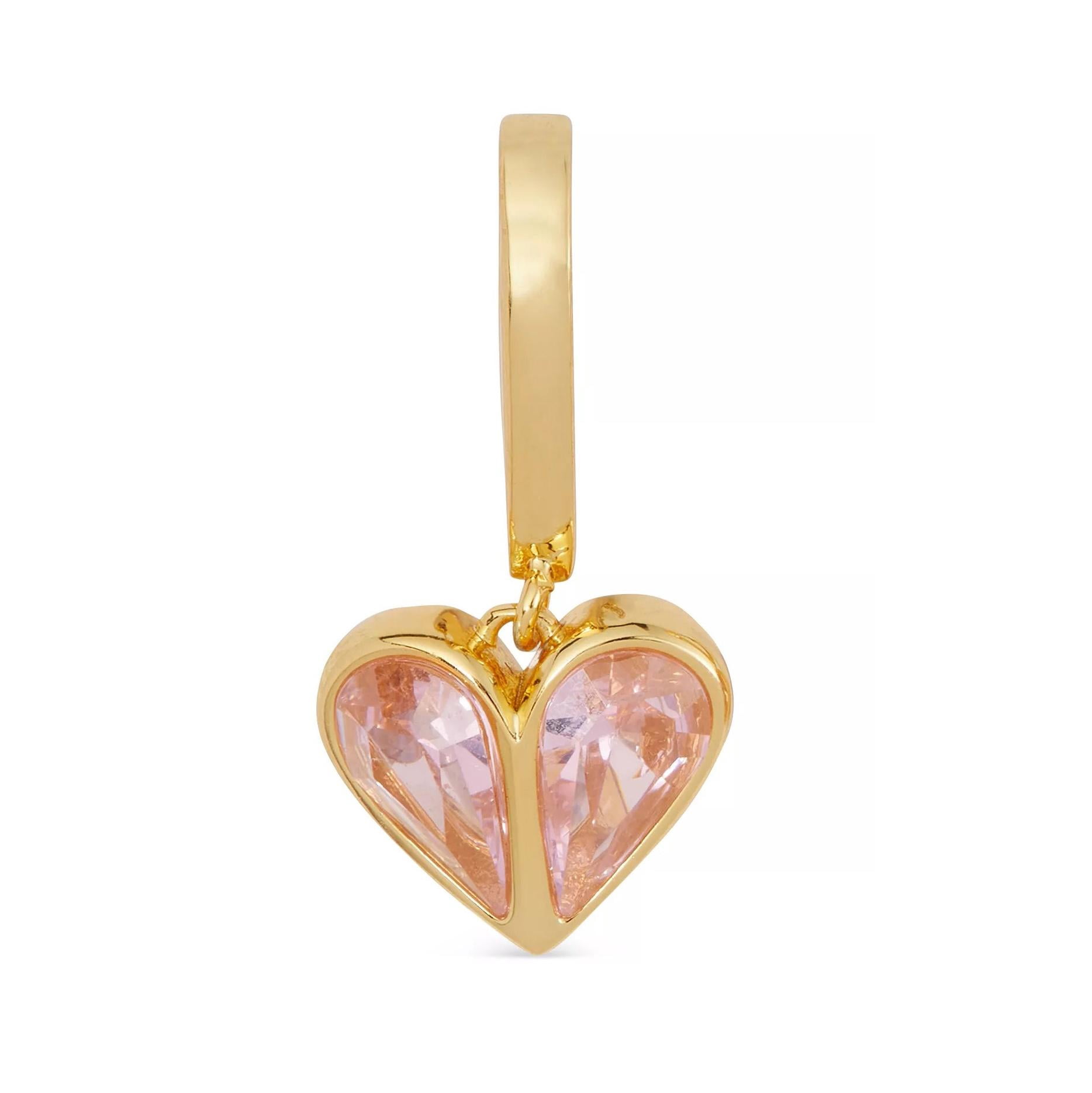 Kate Spade New York Women's Heart Charm Gold Plated Metal Huggie Hoop Earrings (Light Pink / Gold)