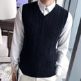 thumbnail image 3 of Chaleco de lana de otoño e invierno para hombre, chaleco tipo suéter sin mangas con cuello en V, chaleco de punto de color sólido con giro grueso, chaleco de moda, 3 of 6