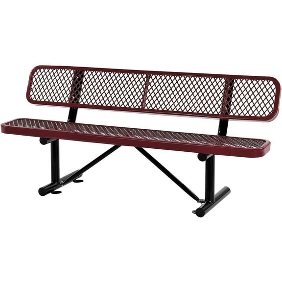 72"L Expanded Metal Mesh Bench With Back Rest, Red