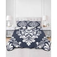 thumbnail image 2 of Quilts Queen Size Bedding Set, Navy Blue Boho Lightweight Quilted Comforter, Vintage Classic Bohemia Flower Textured Soft Reversible Bedspread Coverlet with Pillow Covers for All Season, 90" x 96", 2 of 7