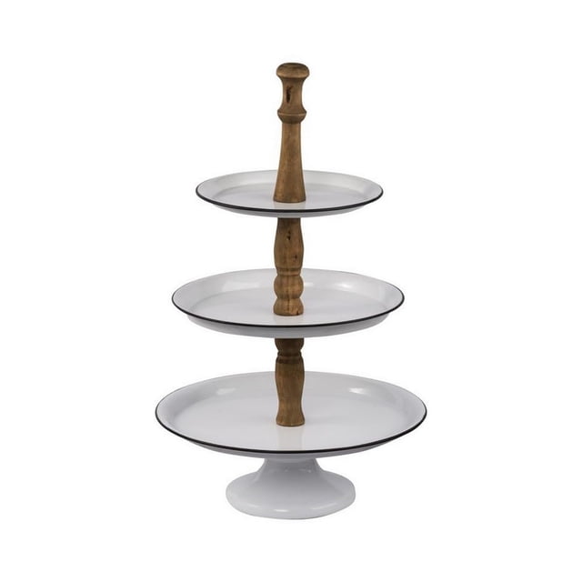 Bandeja de servir Benzara Mlyn de 3 niveles con base redonda de metal, 61 cm