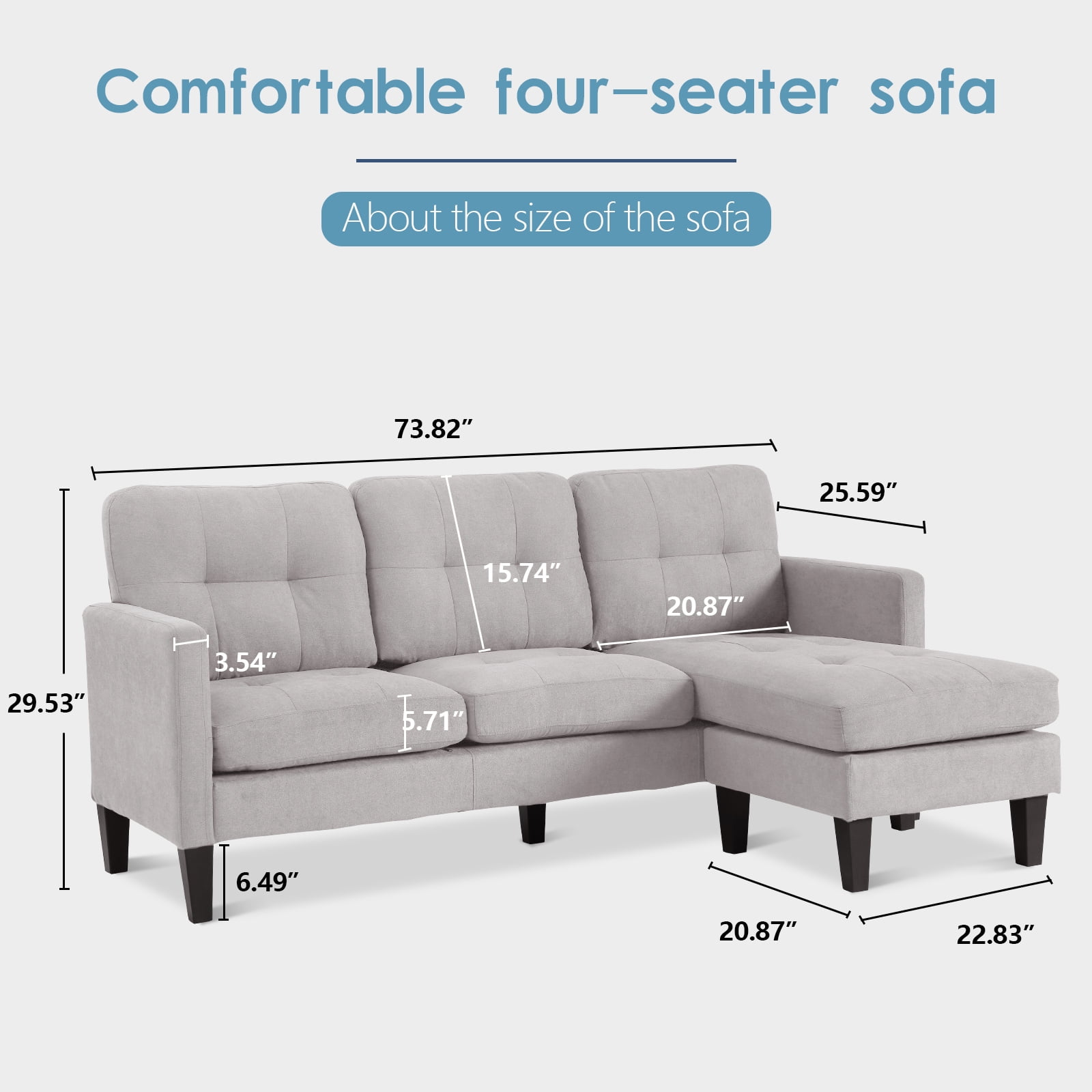 Haverchair Modern Sectional Sofa Couch with Reversible Chaise L-Shaped Couch for Living Room,LIGHT GRAY