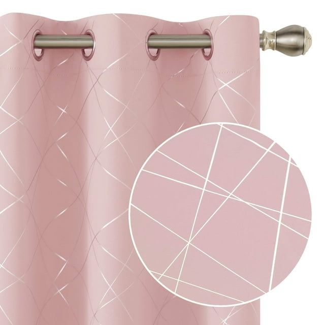 Cortinas opacas Deconovo con estampado geométrico laminado, aislantes térmicos y ahorro de energía, paneles opacos para ventanas, rosa coral/línea geométrica, 42 x 95 pulgadas, para el hogar