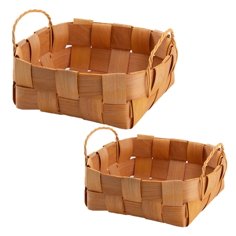 Baywell 2 Pack Small Wooden Decorative Woodchip Basket With Handles