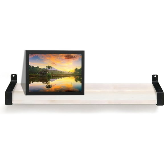 InPlace Shelving, Wall Mounted Real Solid Wood Industrial Bracket Ledge, 5" D x 60" W x 2.75" H, Distressed White, 9602119E