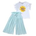 thumbnail image 5 of LIIPEE Girls Outfits Kids Summer Sunflower Printed Ruffle Sleeve Crew Neck T Shirt Ruched Loose Casual Pants 2 Piece Set Children Comfortable Breathable Soft Cute Daily Clothes,Mint Green,10-12 Years, 5 of 6