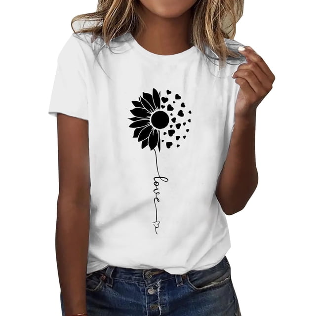 WEIYLL T-Shirts Femmes Décontracté Imprimé Col Rond Manches Courtes Hauts Beige Tailles P