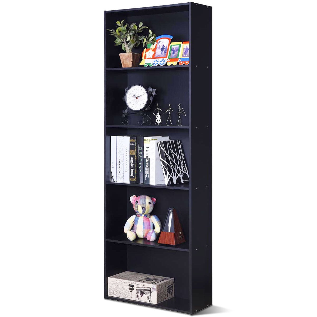5 Tier Open Shelf Storage Cabinet Display Bookcase Black 