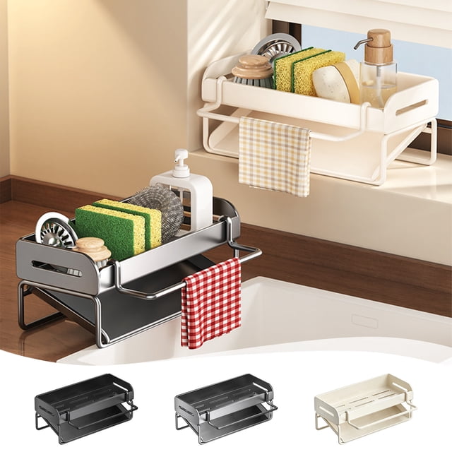 MTBLYS Kitchen Sink Sponge Holder and Storage Rack Plastic Draining Basket 9.5X3.9X3.62 Inch Multi-Purpose Kitchen Countertop Organizer