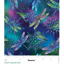 Cotton On Dragonfly Wings Blue Green Purple Dragonflies Insects Flying Patterns Designs Multicolor Benartex Cotton Fabric Print by the Yard (16401-99)