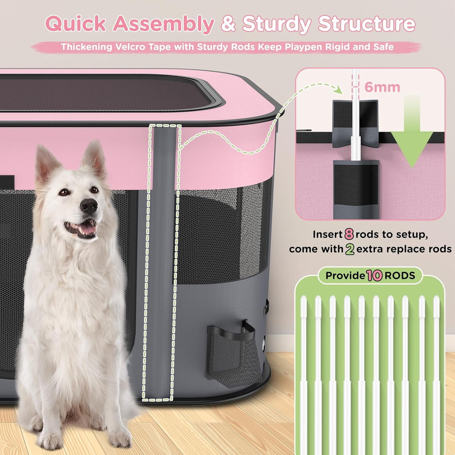 BEBANG Pet Playpen for Dog Cat Rabbit, Portable Foldable Exercise Pen Tent, Breathable Shade Cover, Indoor Outdoor Travel Use