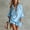 Sky Blue, variant on Morttic Women's Long Sleeve V-Neck Shirt & Wide Leg Shorts Set – Chest Pocket, Hem Slit, Solid Color Summer Two Piece Sky Blue,XXL