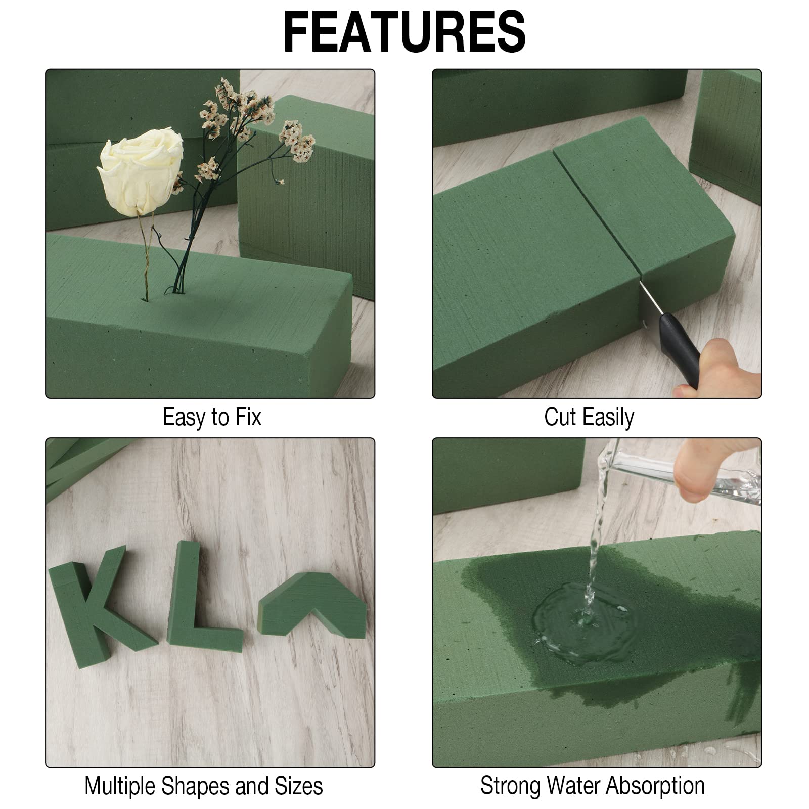 8 Pack Floral Foam Blocks for Fresh and Artificial Flowers, Wet Green Florist Bricks Arrangement Supplies