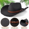 thumbnail image 4 of EINSKEY Straw Cowboy Hat with Fringe Shapeable Brim, Beach Cowgirl Hat with Chin Strap, Black, 4 of 6