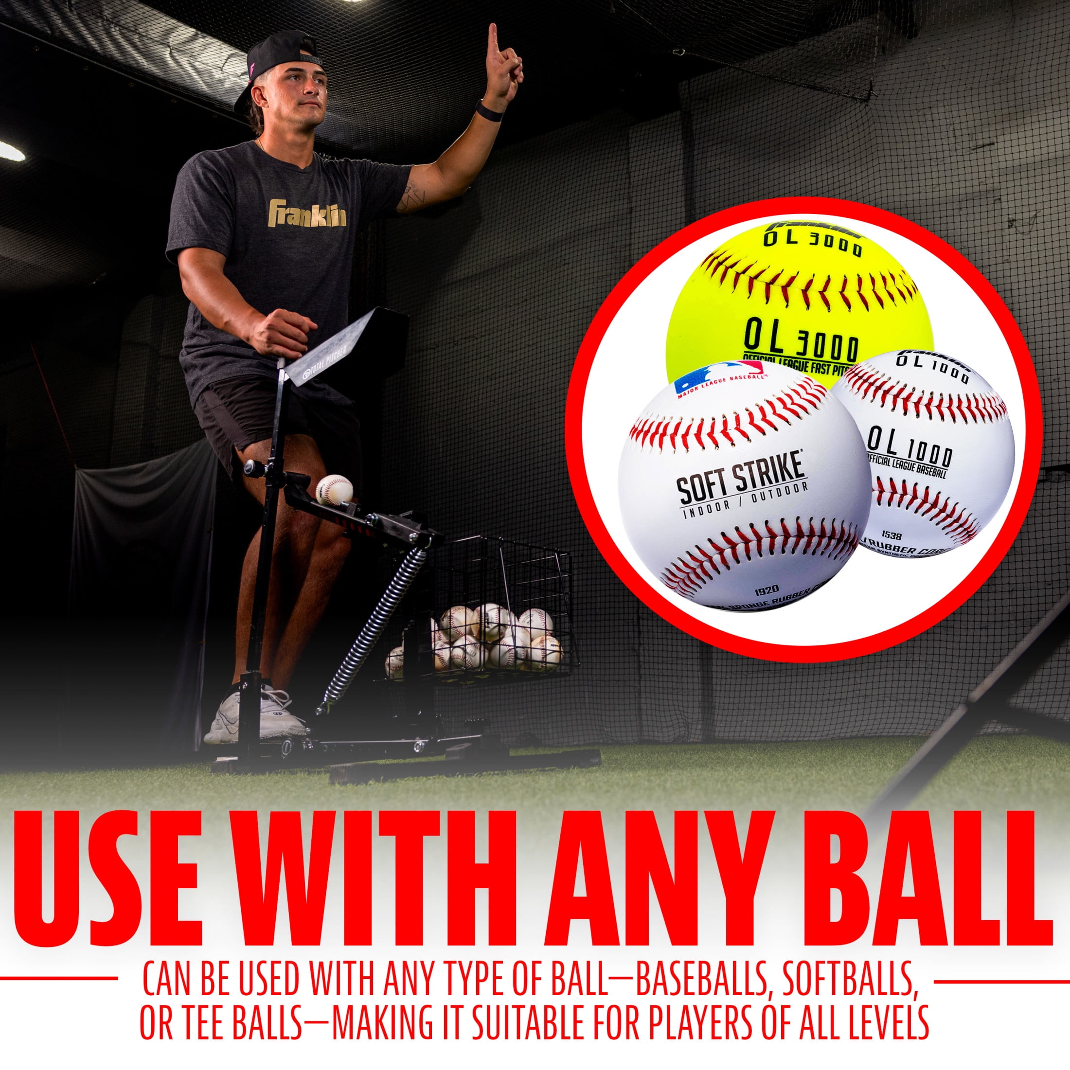 Franklin Sports Total Pitcher Baseball + Softball Training Aid - Pitching Machine + Ball Launcher for Batting + Fielding Practice - Spring Loaded Portable Pitching Machine for Backyard + Batting Cage