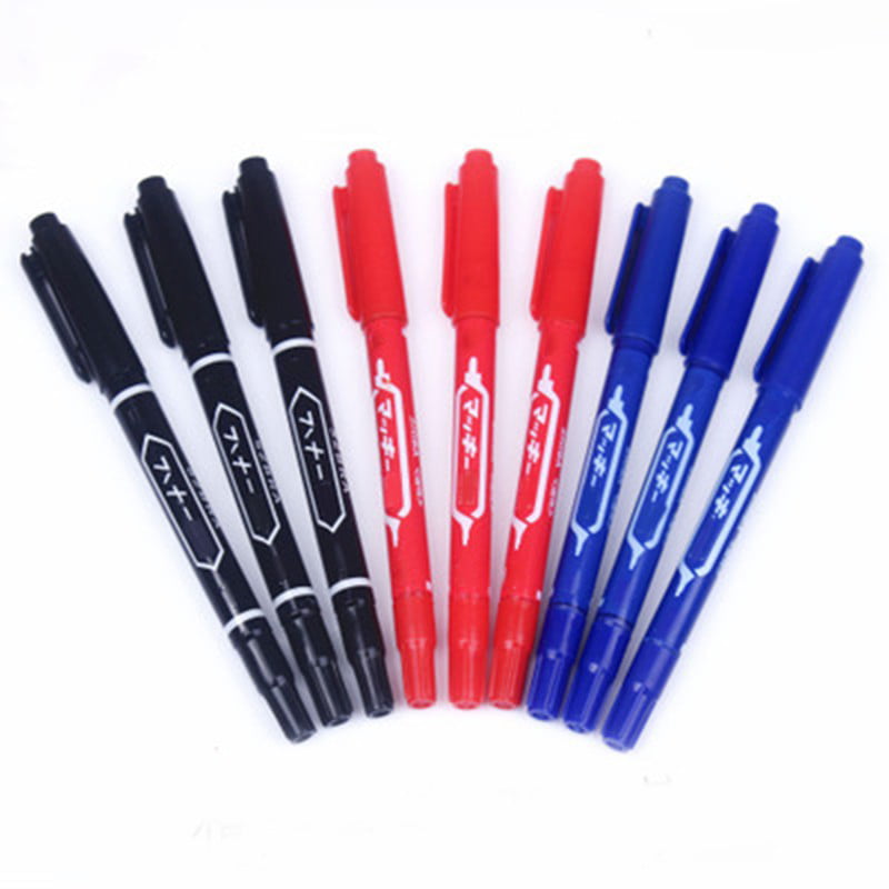 10Pcs Black Red Blue Double Tip Pen Universal Quick Drying Permanent Oily  Pen Waterproof Marker Pen Write - aibomayorista