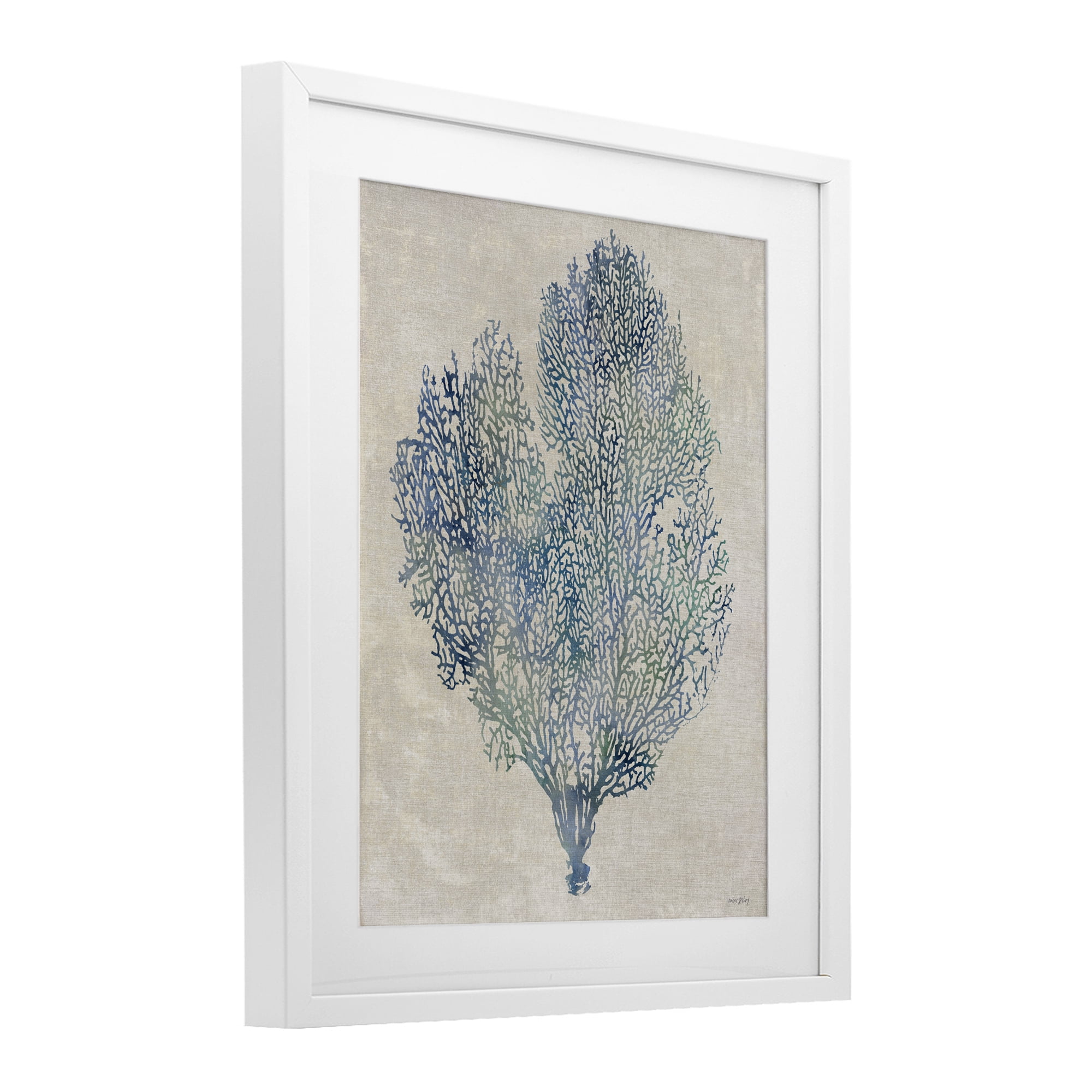 Stupell Industries Fan Coral in Blue & Green White Framed Print Under Glass, design by Amber Sterling
