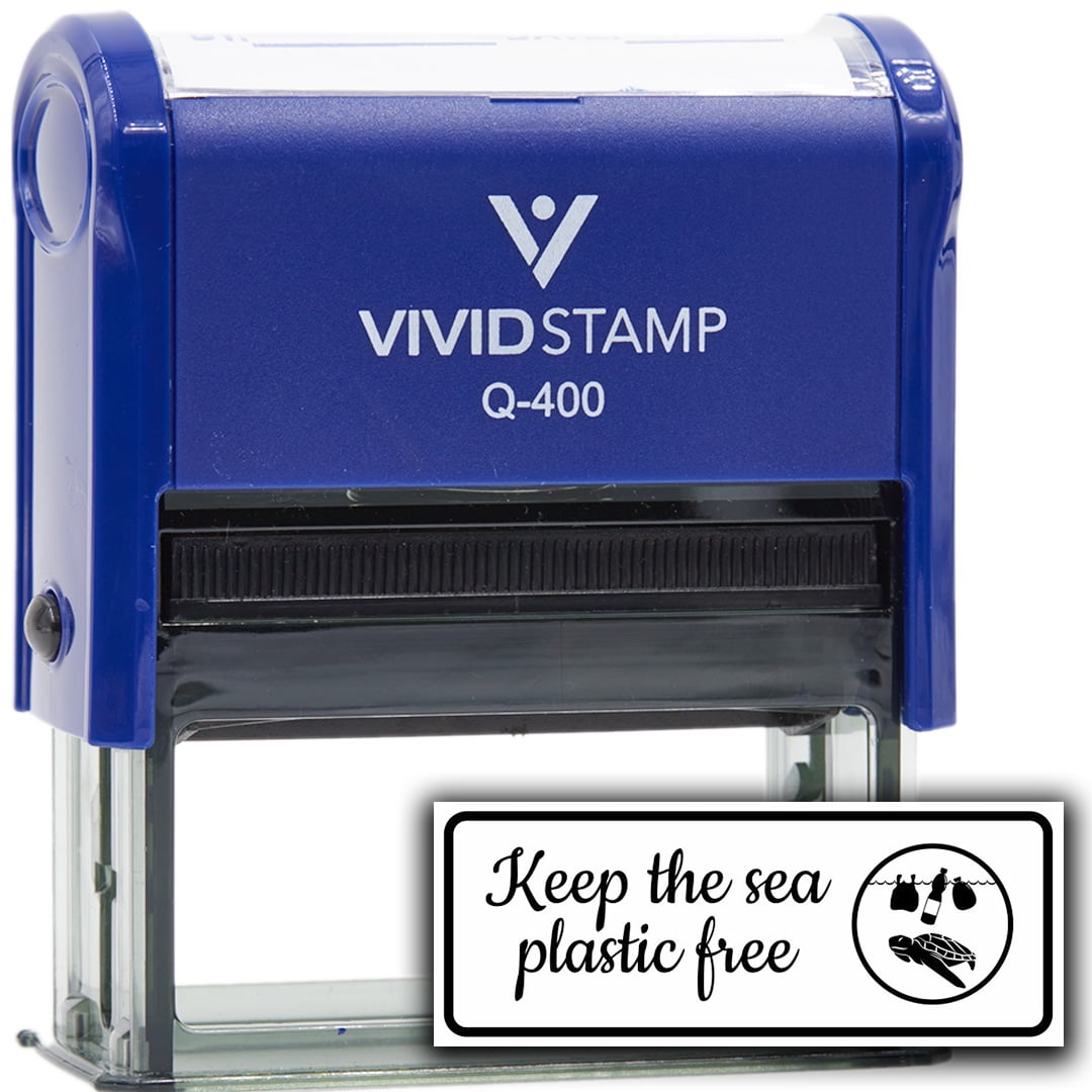 (3 pack) All Quality Keep The Sea Plastic Free Self-Inking Rubber Stamp | Business and Packaging Stamps (Blue Ink) - Q-400